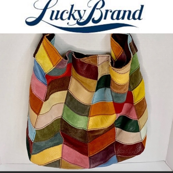 Lucky Brand Handbags - Lucky Brand Suede Leather Patchwork Chevron Hobo